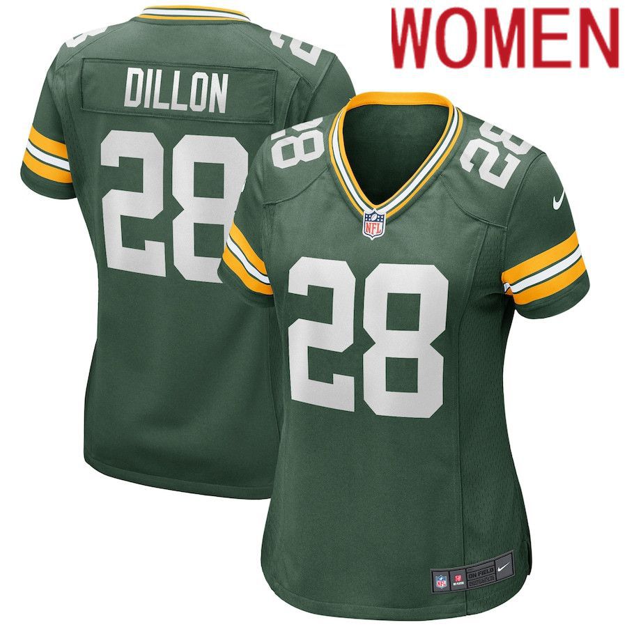 Women Green Bay Packers 28 AJ Dillon Nike Green Player Game NFL Jersey